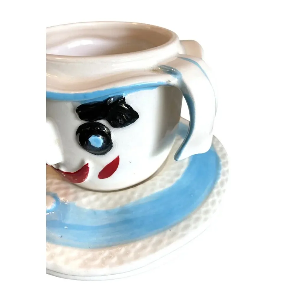 Vintage 1960 Lego Japan Clown Face Creamer & Saucer Kitsch Ceramic w/ Label